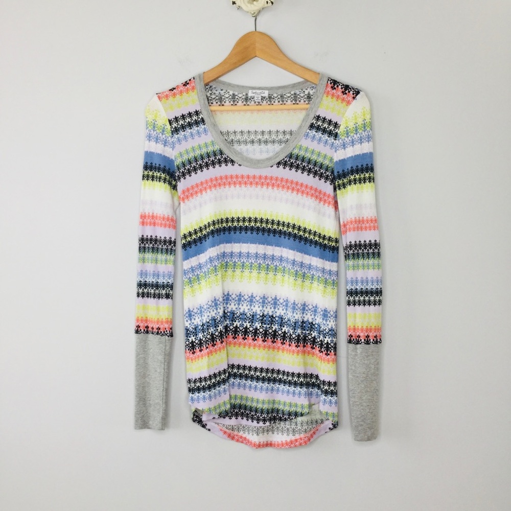 Splendid Thermal patterned long sleeve scoop neck fair isle thermal